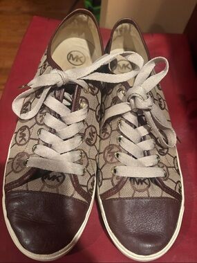 Michael Kors Brown Monogram Canvas Sneakers with Beige Laces